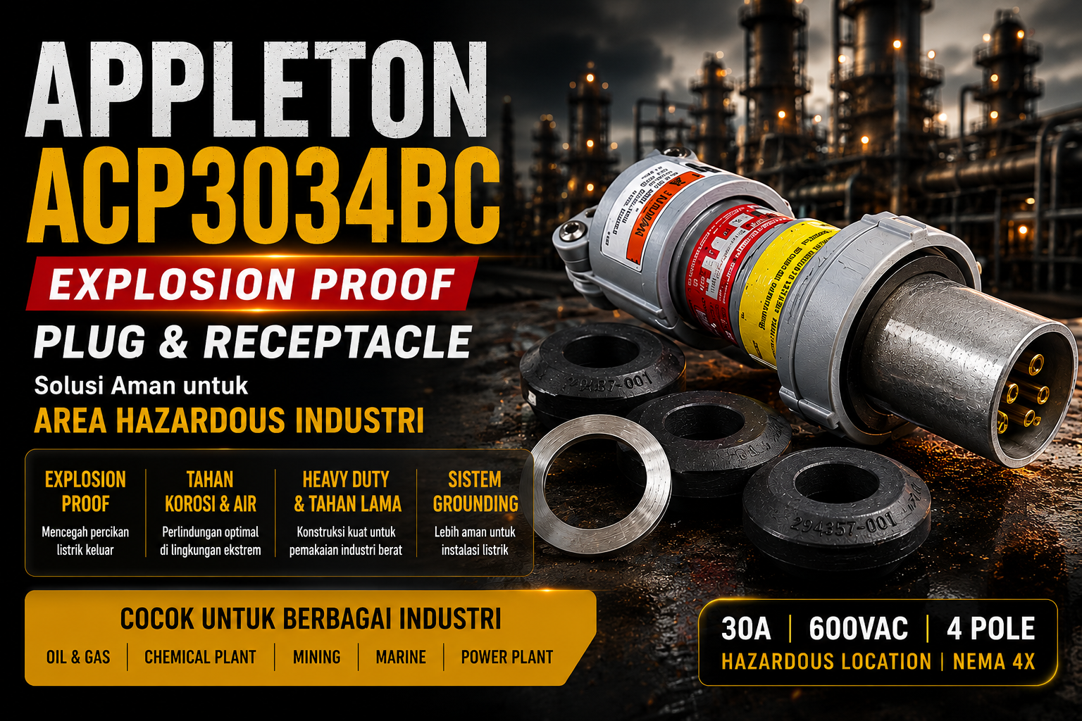 Appleton ACP3034BC: Solusi Explosion Proof Plug untuk Area Hazardous Industri