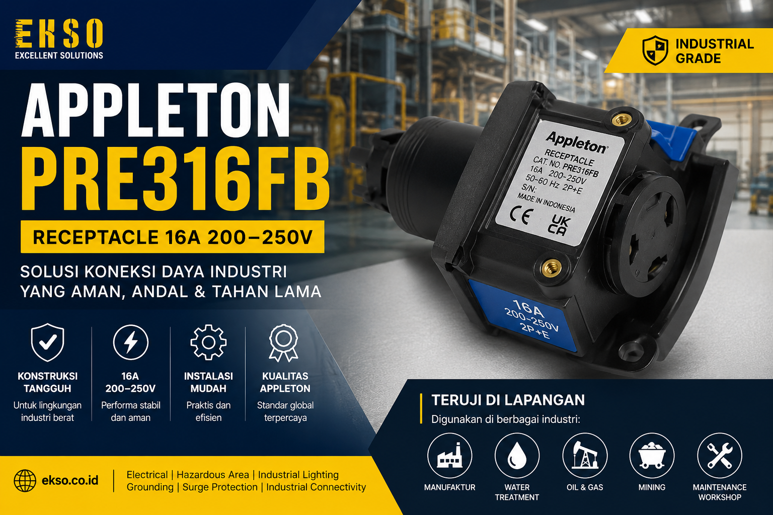 Jual Appleton PRE316FB: Receptacle Explosion Proof Premium untuk Keamanan Industri Zone 1 & Zone 2