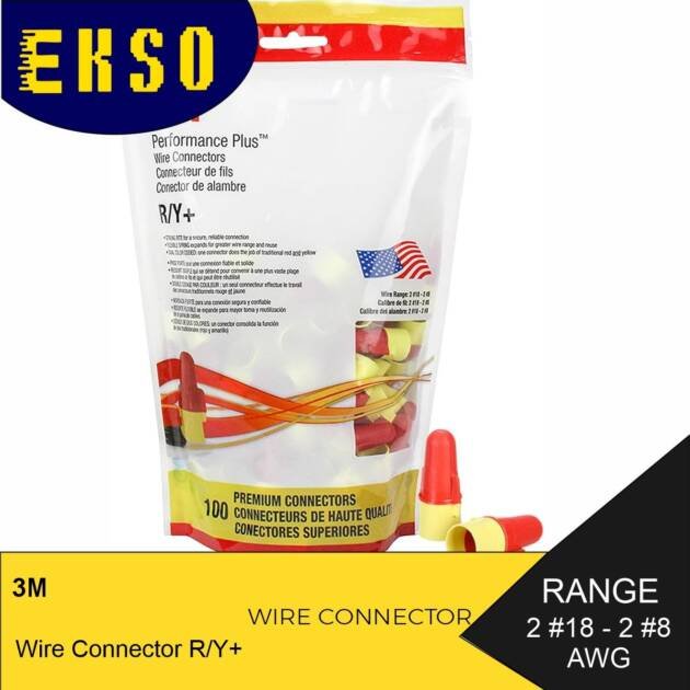 3M™ Performance Plus™ Wire Connectors, R/Y+POUCH, 100 per bag